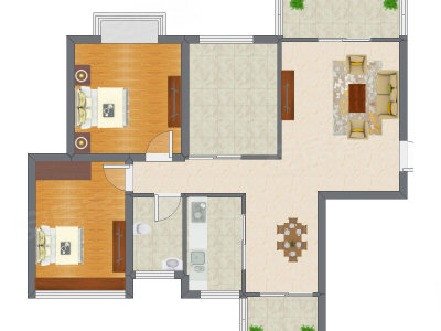2室2厅 89.92平米户型图