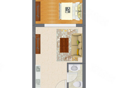 1室1厅 45.42平米户型图