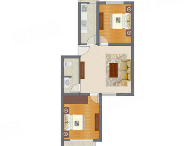 2室1厅 84.34平米户型图