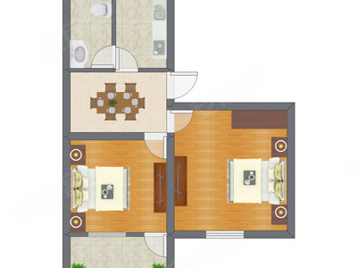 2室1厅 39.53平米户型图
