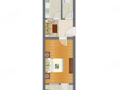 1室1厅 37.31平米户型图