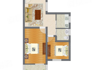 2室1厅 60.74平米户型图