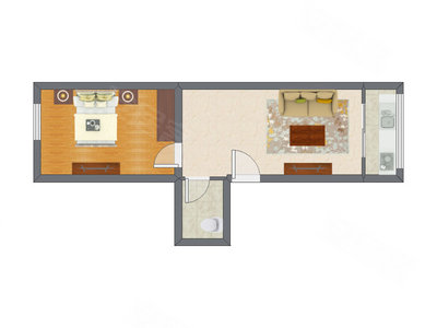 1室1厅 55.28平米户型图