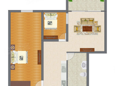 2室1厅 51.00平米