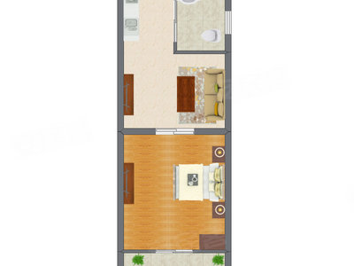 1室1厅 41.51平米户型图