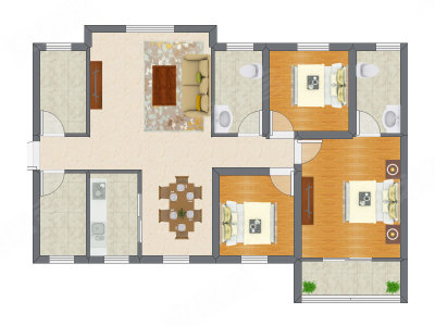 3室2厅 98.75平米