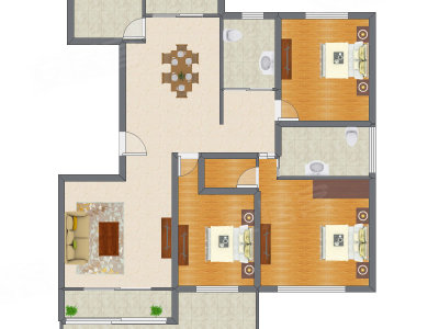 3室2厅 155.43平米户型图