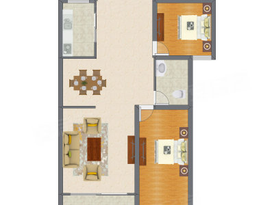 2室2厅 85.19平米户型图