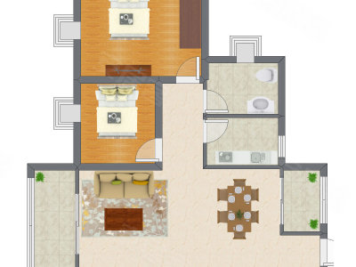 2室2厅 80.77平米户型图