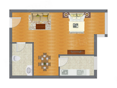 1室2厅 42.34平米户型图