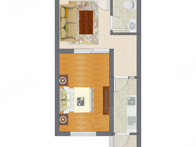 1室1厅 48.48平米户型图
