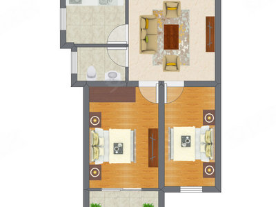 2室1厅 42.89平米户型图