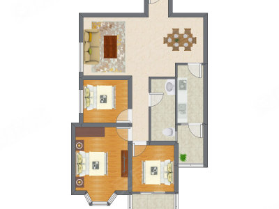 3室2厅 96.53平米户型图