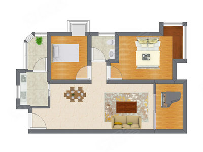 2室2厅 58.00平米户型图