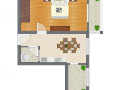 1室1厅 48.50平米户型图