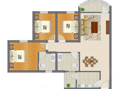 3室2厅 97.05平米户型图