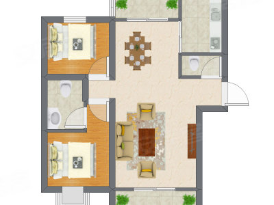 2室2厅 43.40平米户型图