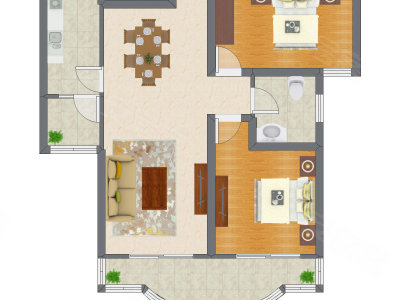 2室2厅 83.69平米户型图