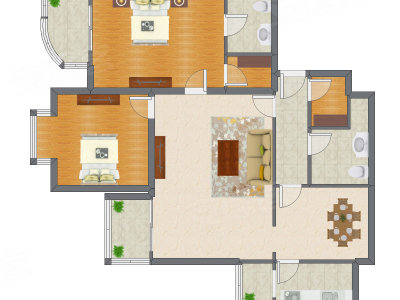2室2厅 145.99平米户型图