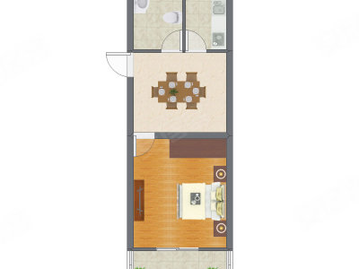 1室1厅 37.74平米户型图