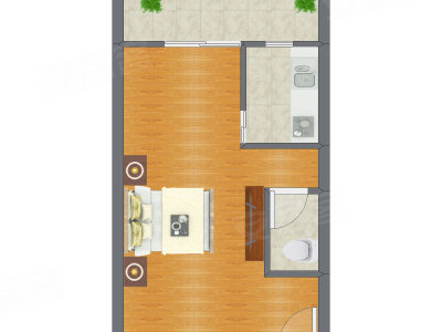 1室0厅 43.91平米户型图