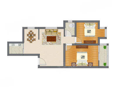 2室2厅 73.76平米户型图