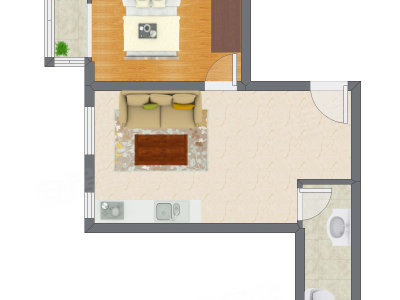 1室1厅 62.52平米户型图