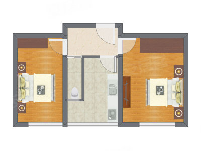 2室1厅 33.57平米