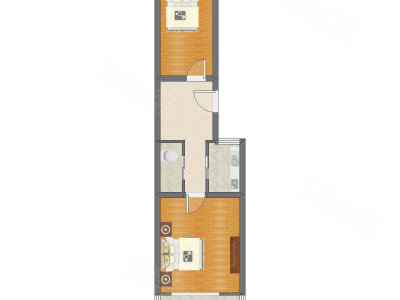 2室1厅 37.37平米户型图
