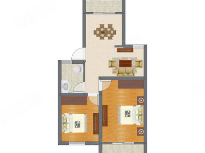 2室1厅 88.11平米户型图
