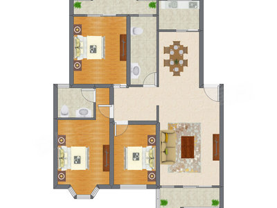 3室2厅 132.44平米