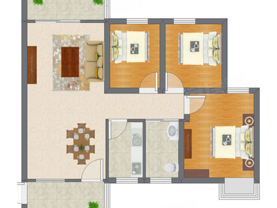 2室2厅 89.82平米户型图
