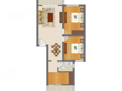 2室2厅 90.33平米户型图