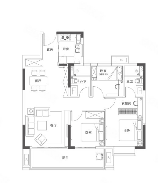 三一云湖3室2厅2卫113㎡南88万