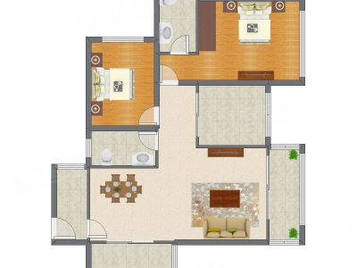 2室2厅 105.50平米户型图