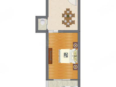 1室1厅 38.18平米户型图
