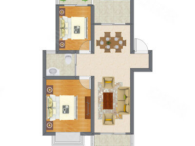 2室2厅 53.36平米户型图