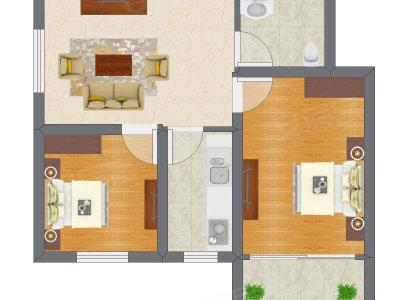 2室1厅 40.07平米户型图