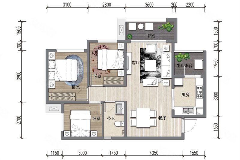 滨江睿城3室2厅75㎡98万二手房图片