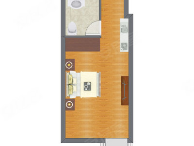 1室1厅 43.56平米户型图