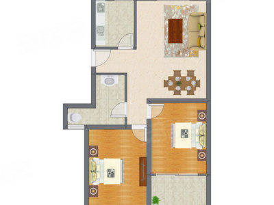2室2厅 92.40平米户型图