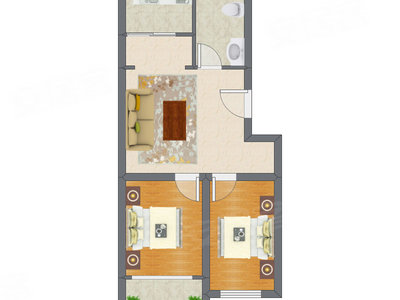 2室1厅 65.34平米户型图
