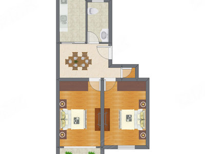 2室1厅 47.77平米户型图