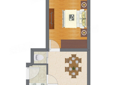 1室1厅 36.30平米户型图