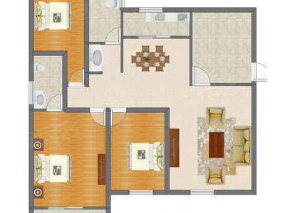 3室2厅 126.82平米户型图