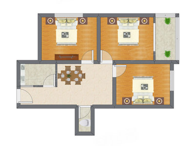 3室1厅 73.39平米户型图
