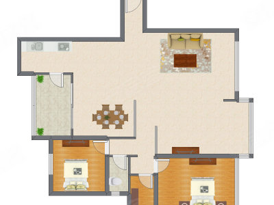 2室2厅 146.29平米户型图