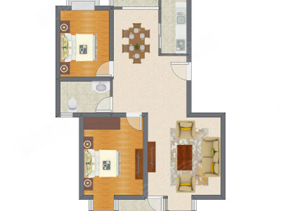 2室2厅 104.45平米户型图