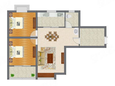 2室2厅 83.79平米户型图
