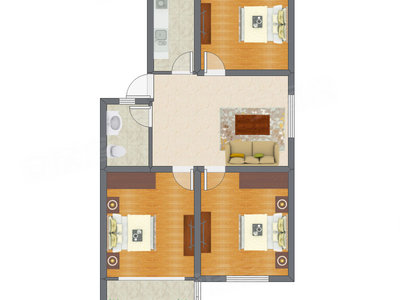 3室1厅 105.43平米户型图